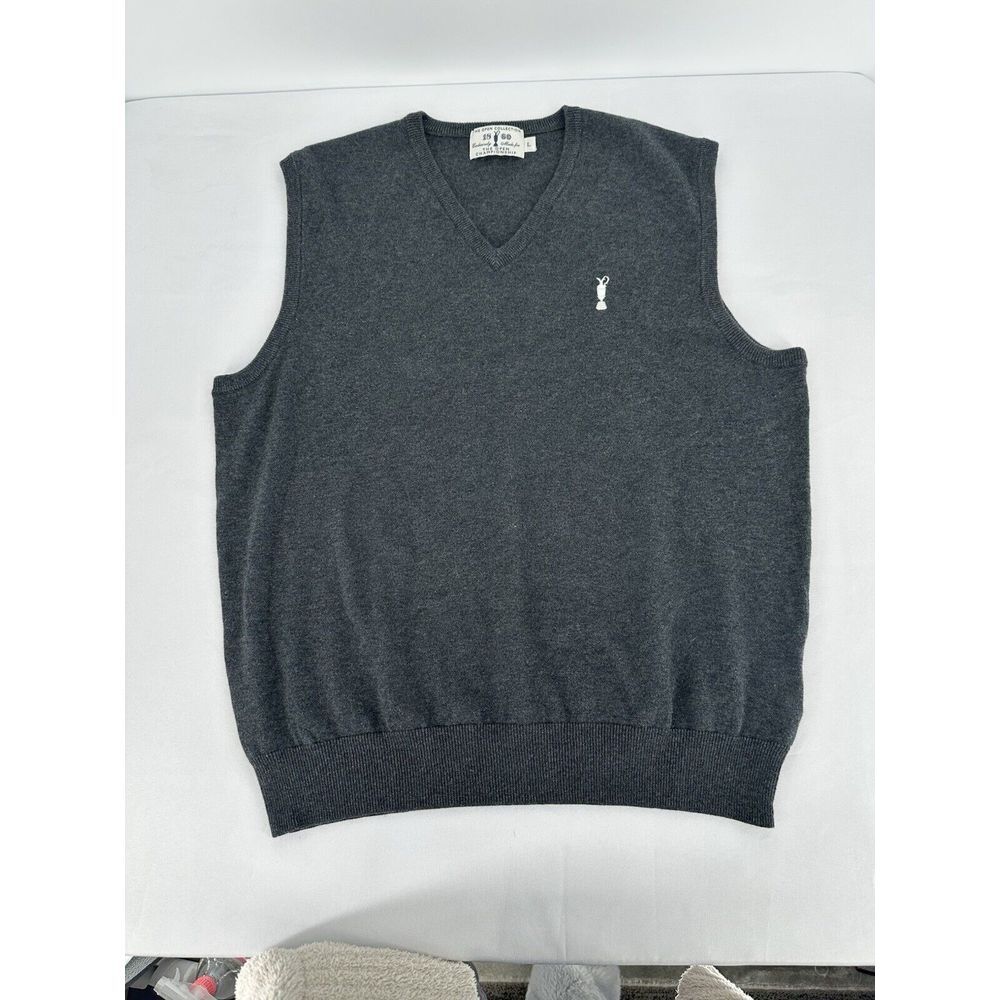The Open Collection Sweater Vest Men's Large Merino Wool‎ Grey V-neck Golf Vest